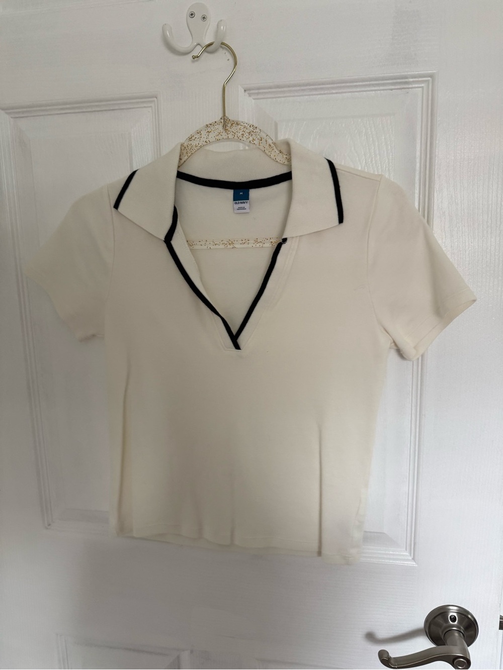 Old Navy Cream Polo-Style Short Sleeve Top with Black Trim